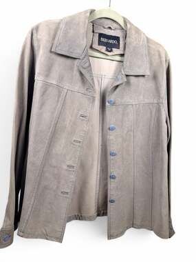 Bernardo Grey Genuine Suede Leather Button Down Jacket Size XL